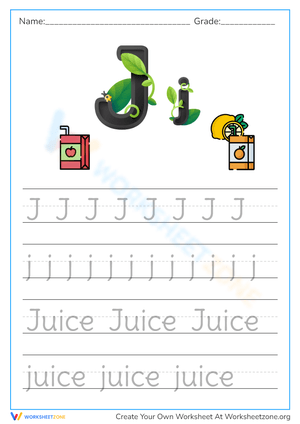 Letter J Tracing Worksheet | Grade K-1 Printable