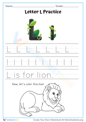 Lion's Roar: Letter L Tracing & Coloring Worksheet