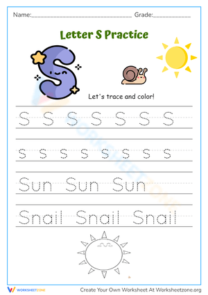 Letter S Practice: Trace and Color