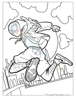 Spider-Verse Spider-Man Leaping Through City