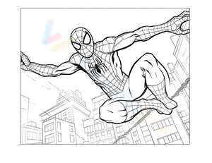 Spiderman above the rooftops of New York City