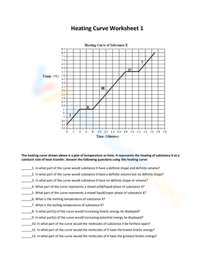 Heating Curve Worksheet 1