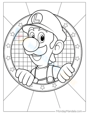 Smiling Luigi Face Coloring Page