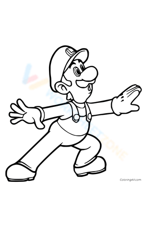 Fun Luigi Spread Arms Coloring Page