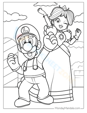 Princess Peach and Luigi Coloring Page