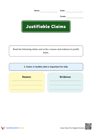 Explore Justifiable Claims Worksheet