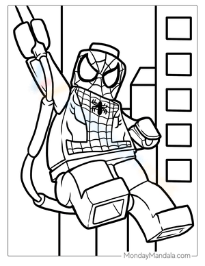 Lego Spider-Man With Webs Swinging Through City