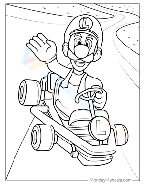 Luigi in Super Mario Kart Coloring Page