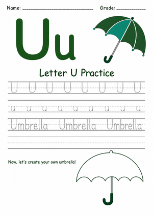 Letter U Tracing Printable | Grade K ELA