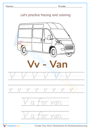 Handwriting Practice Worksheet: V is for Van