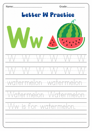 Letter W Tracing Worksheet | Printable Kindergarten ELA