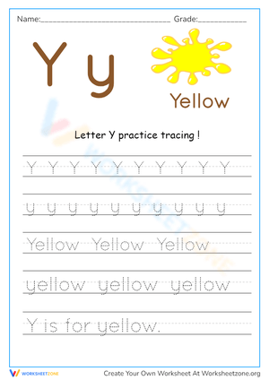 Letter Y Tracing Practice - 'Y is for Yellow' Worksheet