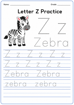 Printable Letter Z Tracing Worksheet | Grade K ELA
