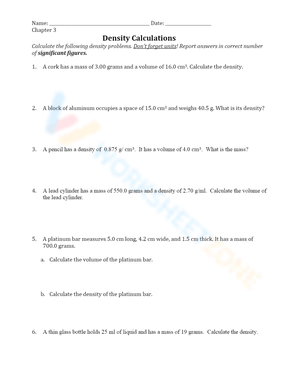 Mastering Density Calculations Worksheet