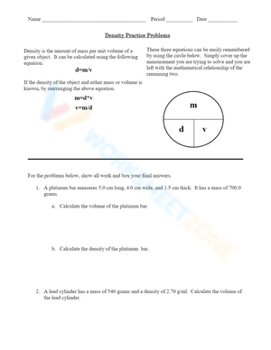Density Practice Problems Worksheet 