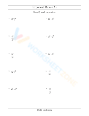 Mixed Exponent Rules Practice Worksheet