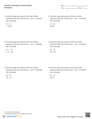Find the Y-Intercept Worksheet