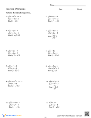Practice Function Operations Worksheet