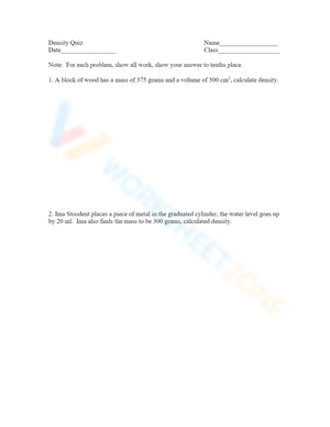 Challenging Density Review Problems Worksheet