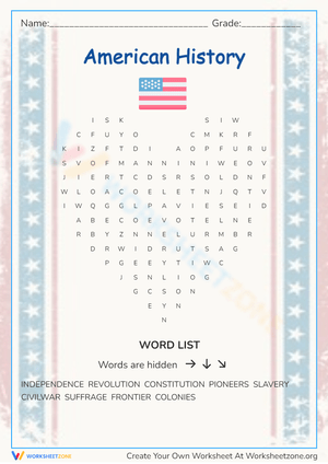 Heart Shaped American History Word Search Puzzle