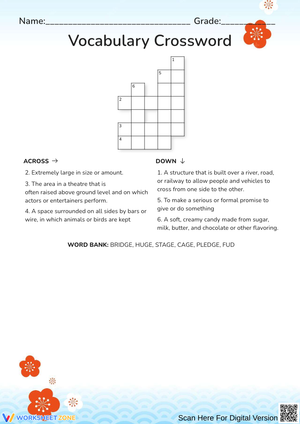 Vocabulary Crossword Puzzle for Kids