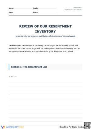 Review of Resentment Inventory Worksheet