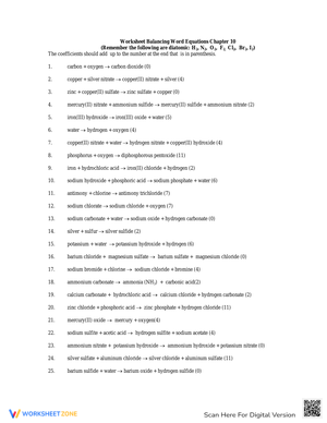 Balancing Word Equations Worksheet