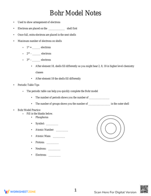 Bohr Model Atomic Structure Worksheet | Grade 8 Essential