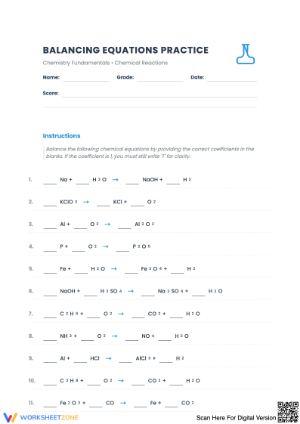 Balancing Equations Practice Worksheet