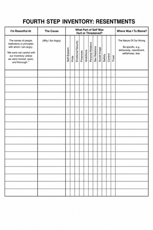 Essential Resentment Inventory Worksheet | Grade 9
