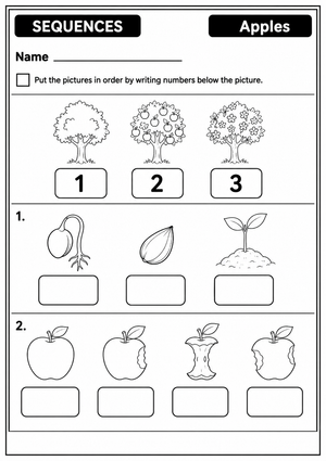 Grade 1 Apple Sequences — Printable No-Prep Worksheet