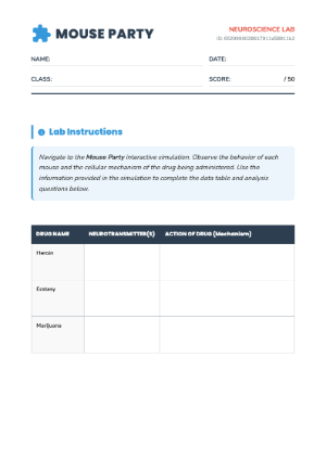 Mouse Party Drug Effects Worksheet