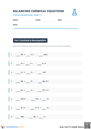 Balancing Chemical Reactions Worksheet