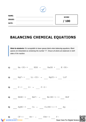 Balancing Equations Practice with Answers