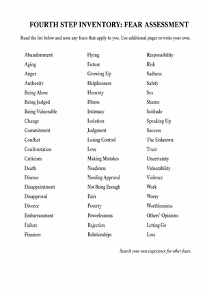 Grades 7-9 Fear Assessment — Printable No-Prep Worksheet