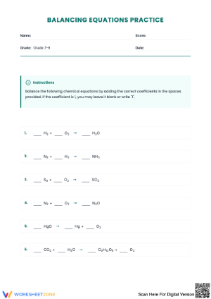 Balancing Equations Worksheet Practice
