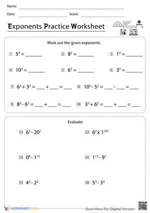 Practice with Exponents Worksheets