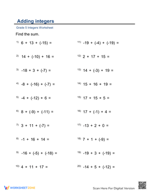 More Adding Integers Practice