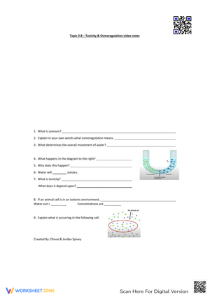 Tonicity & Osmoregulation: Video Notes Worksheet
