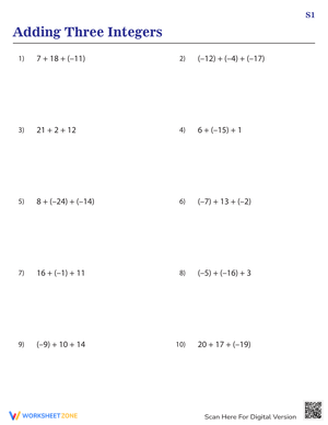 Adding Integers: Practice Adding Three Integers