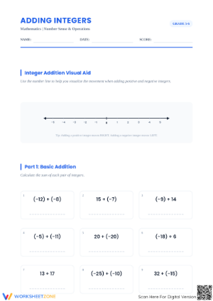 Essential Adding Integers Worksheet | Grade 5-6