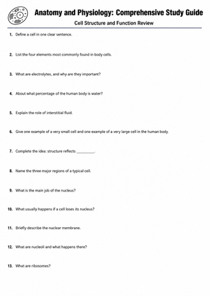 Anatomy and Physiology Cell Worksheet | Essential Grade 9-10