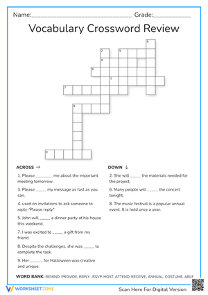 Vocabulary Crossword Review