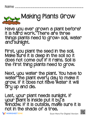 Making Plants Grow: A Worksheet on Plant Needs