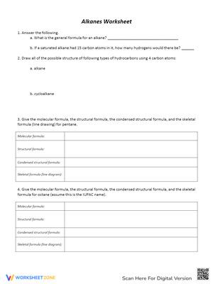 Alkanes Worksheet: Naming and Drawing Practice