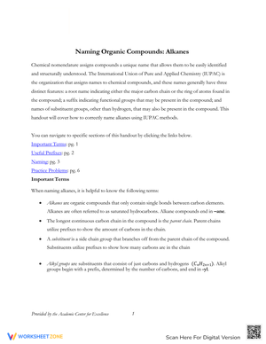Naming Organic Compounds: Alkanes Worksheet