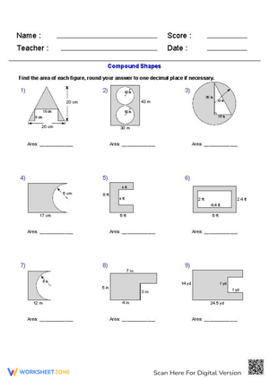 Subtracting Areas: Worksheet on Compound Figures