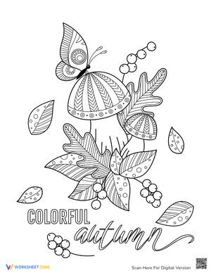 Butterfly on Mushroom: Fall Coloring Page