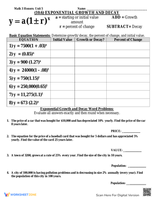 Free Exponential Growth and Decay Worksheets with Answer Key