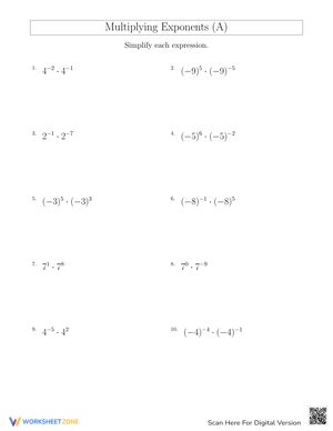 Multiplying Exponents: Algebraic Practice Worksheet
